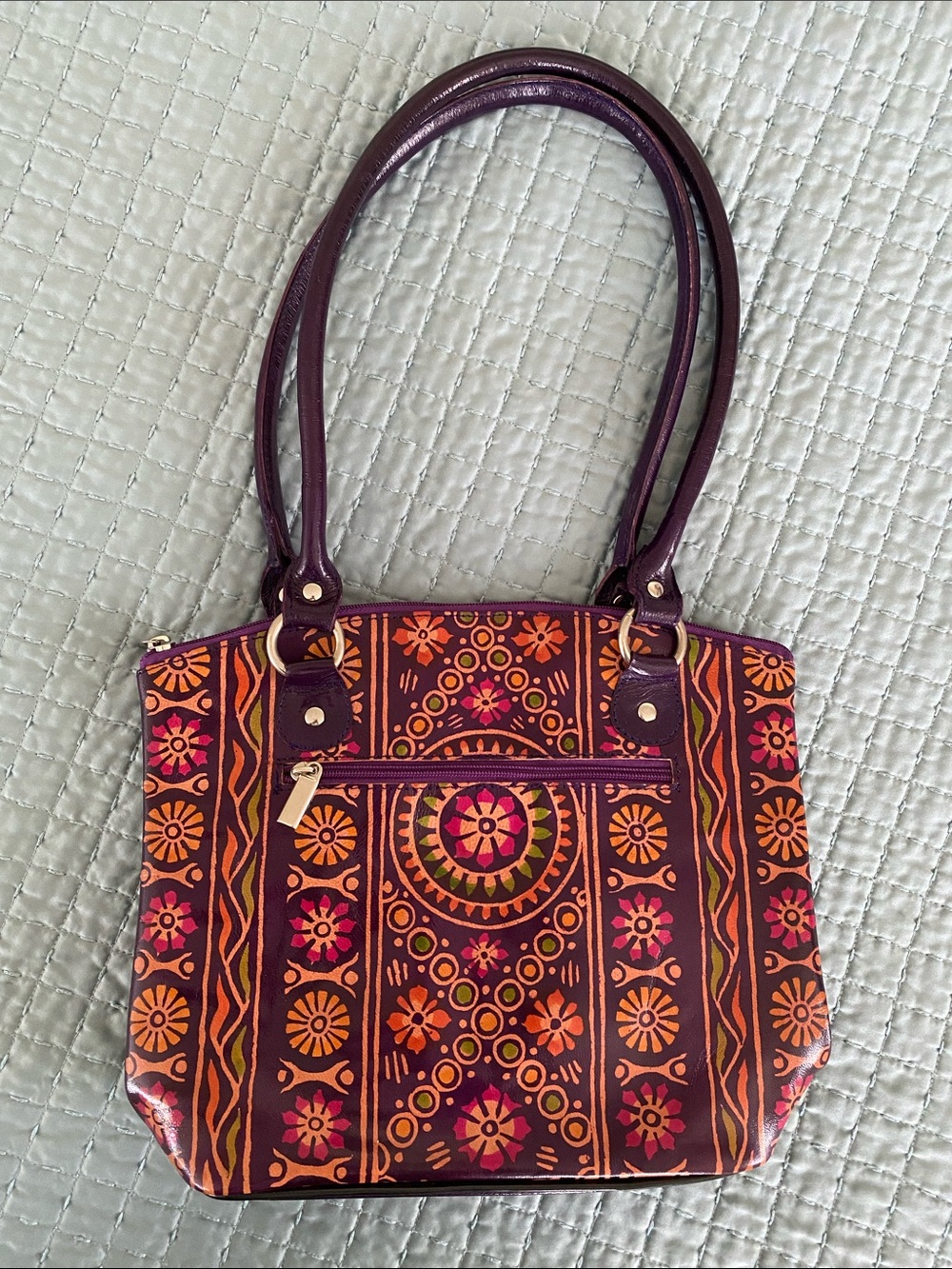 Purple Floral Printed Tote Bag with Double Handles